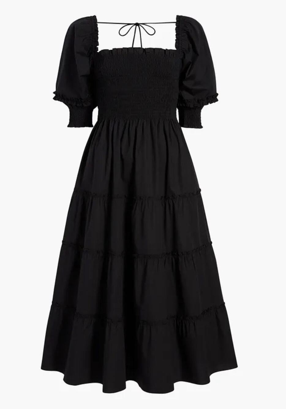 Hill House Home Nesli Nap Dress M Black Swiss Dot Smocked Puff Sleeve Midi